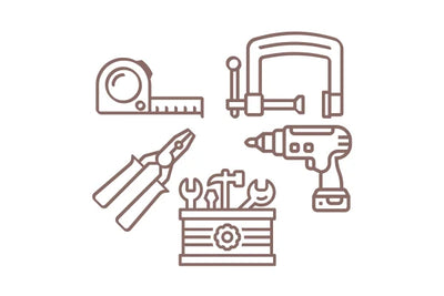 Icon representing tools and equipment on a white background