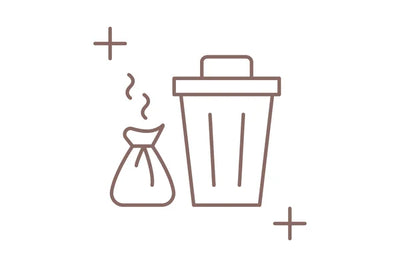 Icon of a trash bag and trash can on a white background