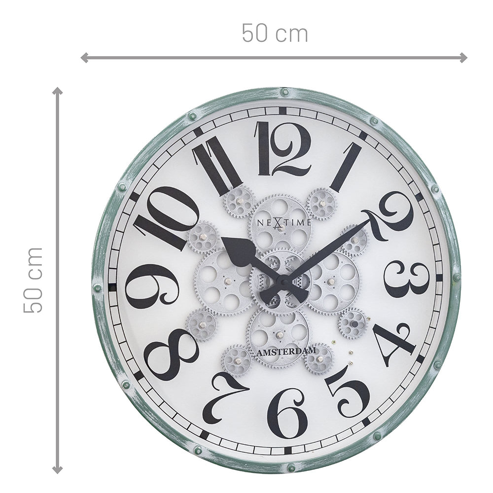 Jam Dinding NeXtime Henry Moving Gear 50cm (Hijau/Putih)