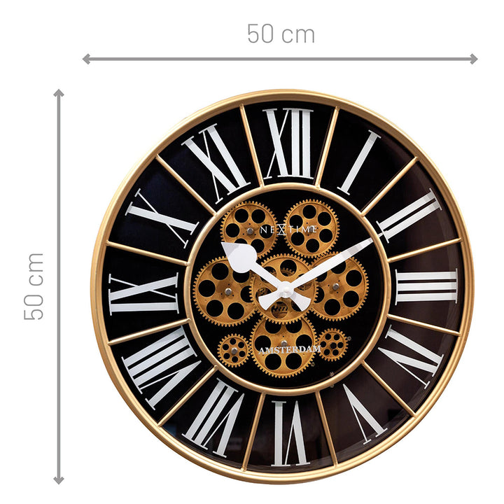 Jam Dinding NeXtime William Moving Gear 50cm (Emas/Hitam/Putih)