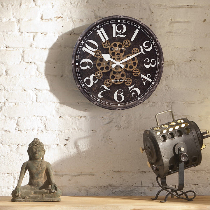 NeXtime Henry Moving Gear Wall Clock 50cm (Black/White)