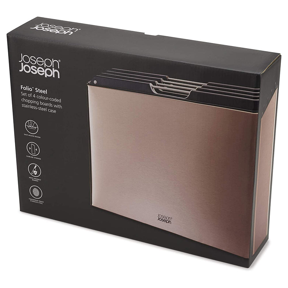 Set Papan Cincang Joseph Joseph Folio Steel 4 Keping - Emas Mawar 