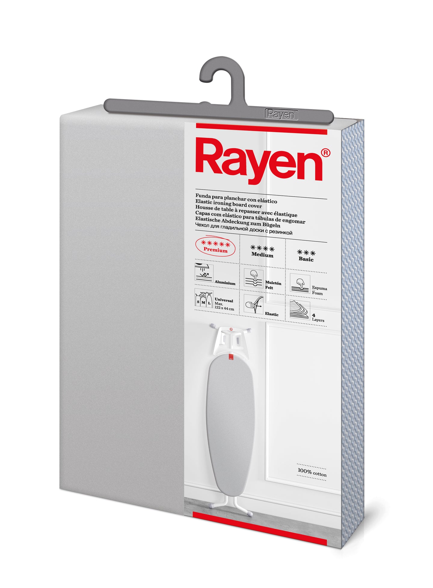 Rayen 4 Layer Padding Premium Grey Reflective Elastic Ironing Board Cotton Cover 112x44cm