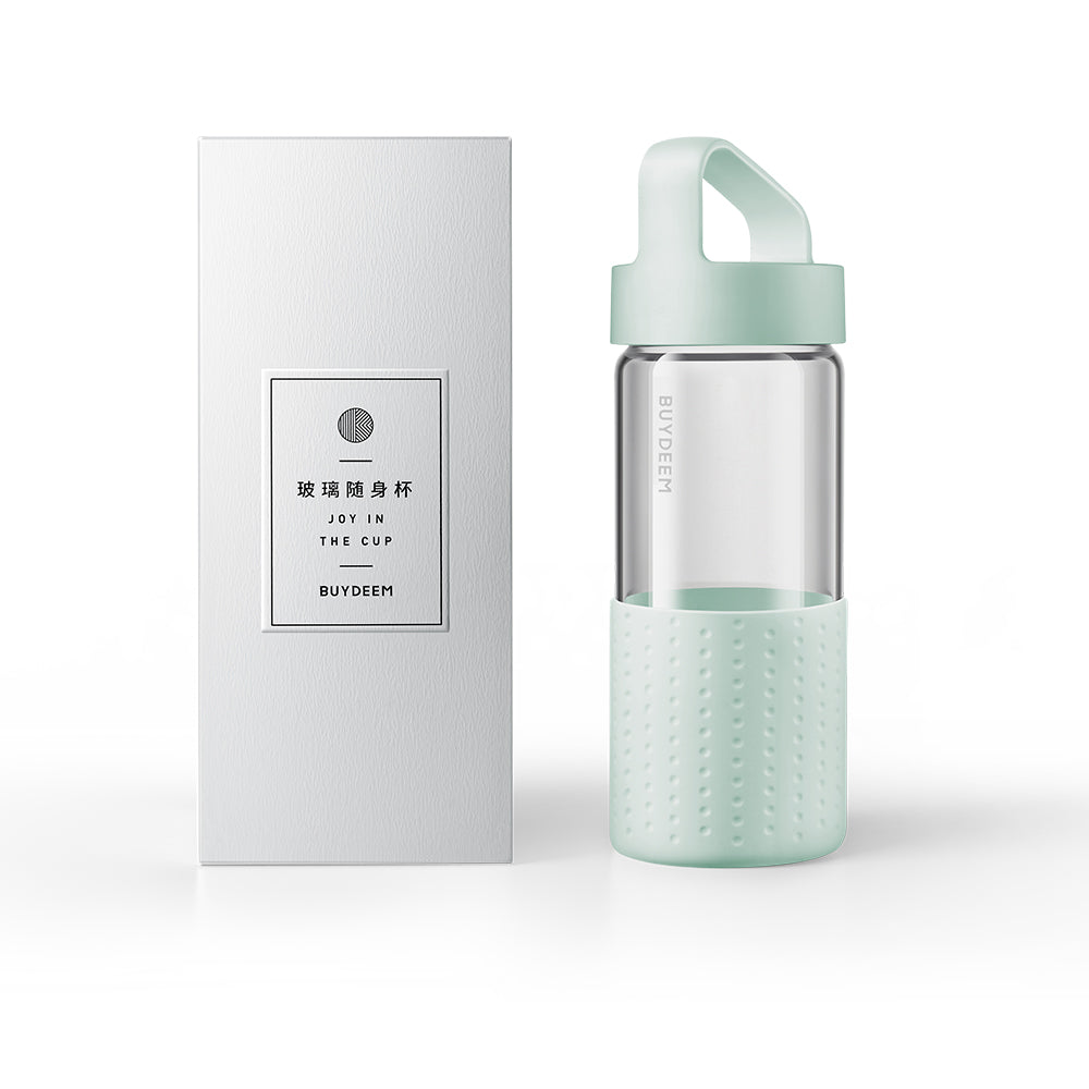 BUYDEEM Botol Kaca Mudah Alih 400ml, Hijau 