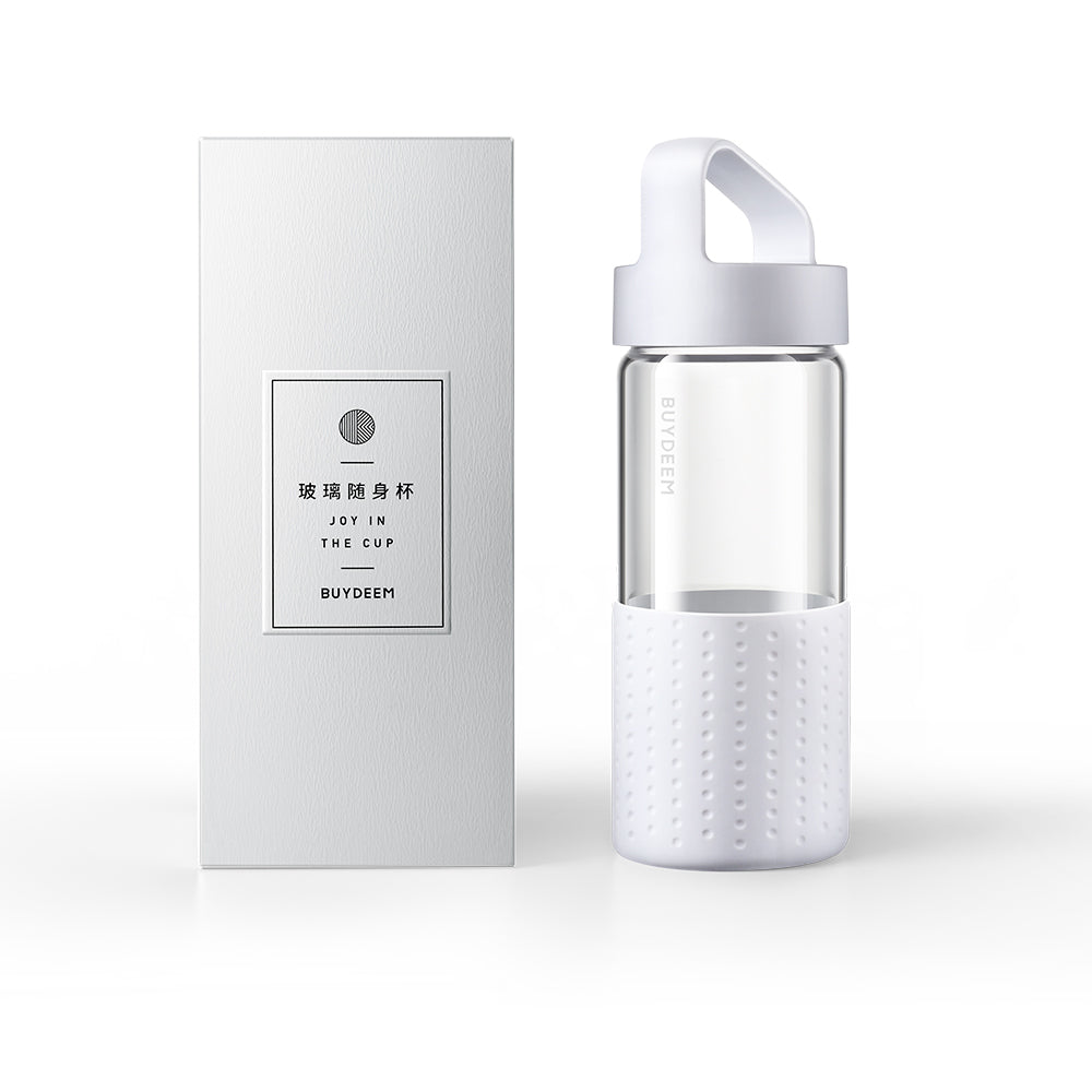 BUYDEEM Portable Glass Bottle 400ml, White