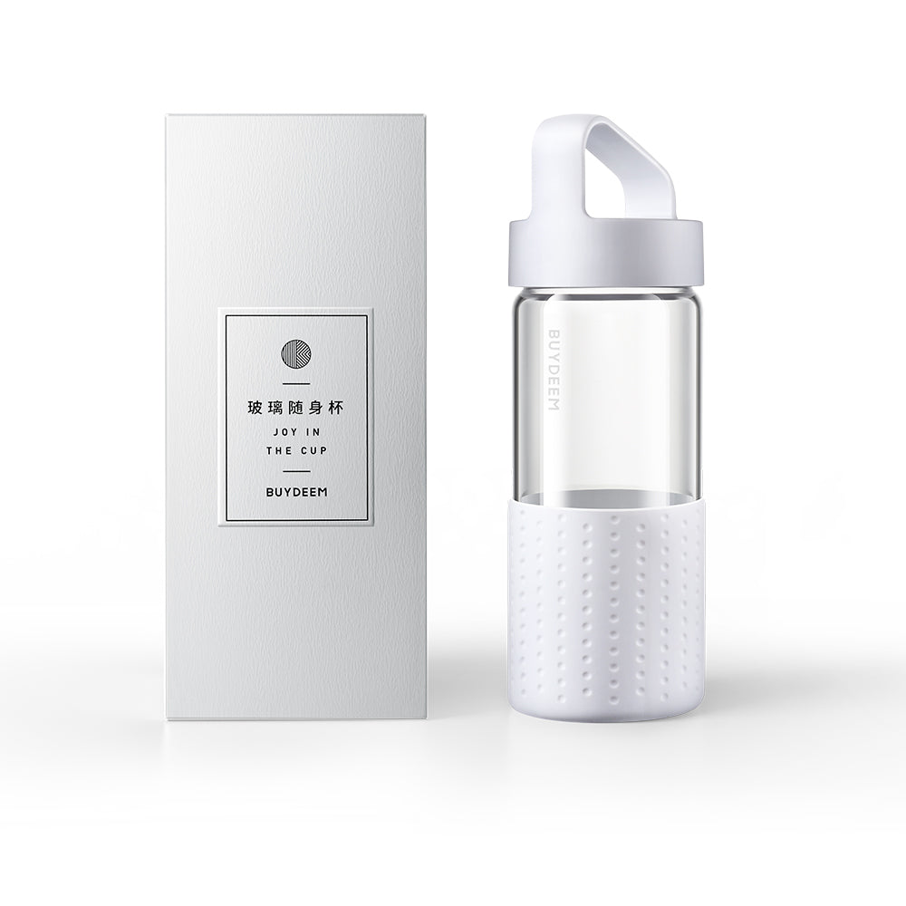 BUYDEEM Botol Kaca Mudah Alih 400ml, Putih 
