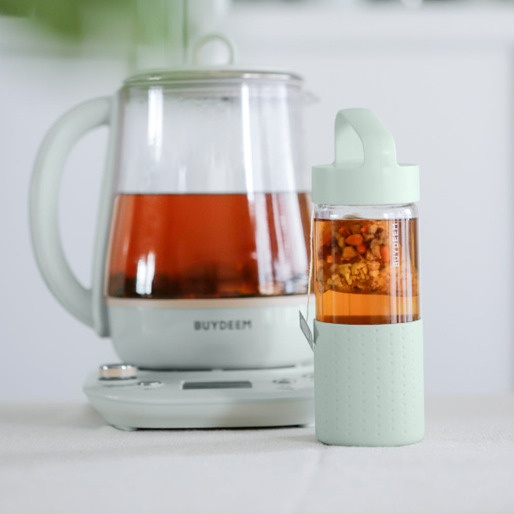 BUYDEEM Botol Kaca Mudah Alih 400ml, Hijau 