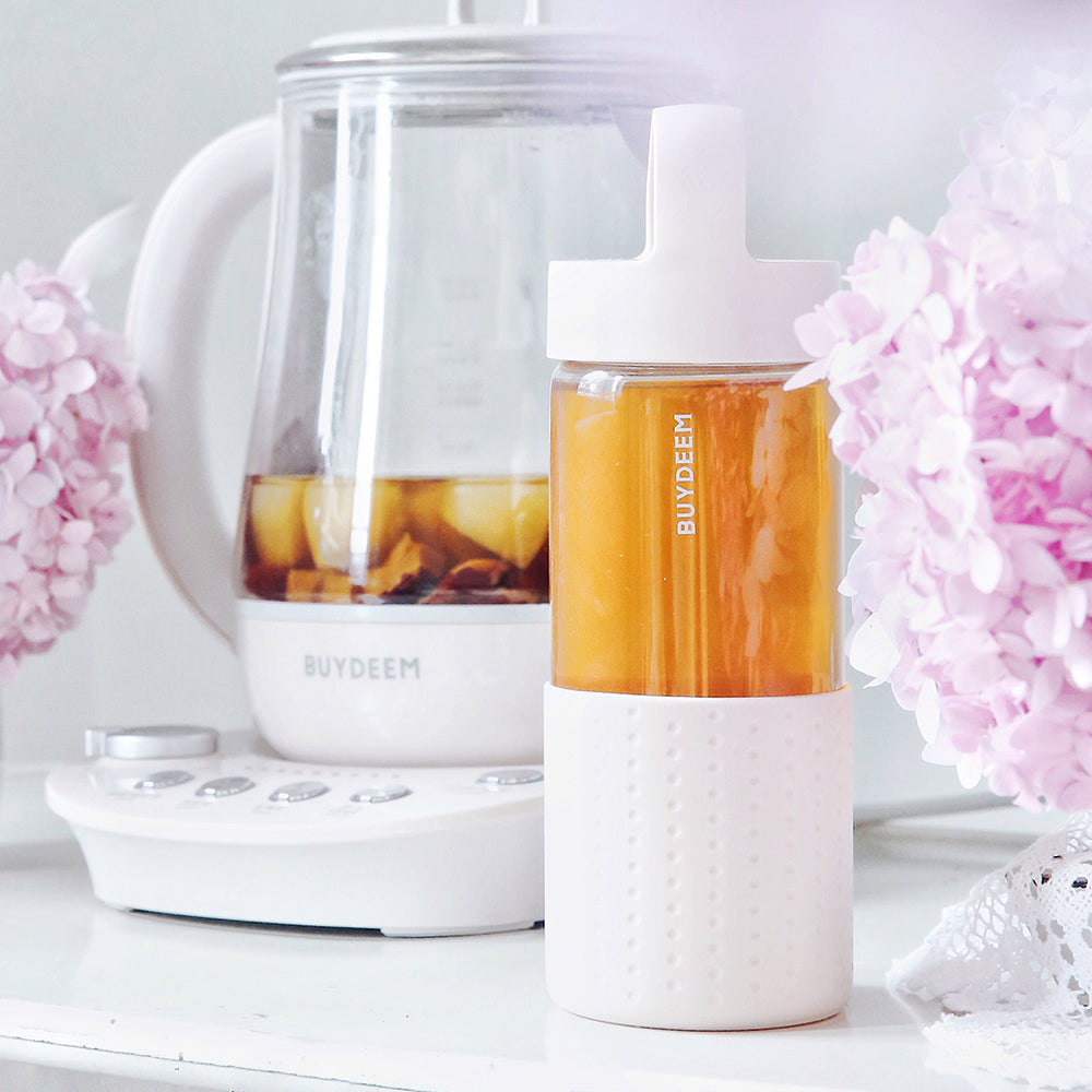 BUYDEEM Botol Kaca Mudah Alih 400ml, Hijau 