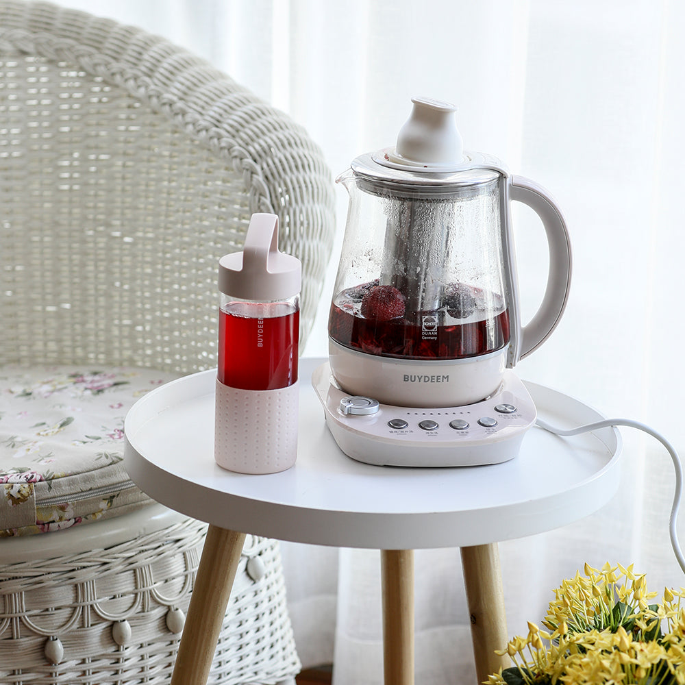 BUYDEEM Botol Kaca Mudah Alih 400ml, Merah Jambu 