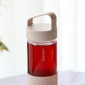 BUYDEEM Portable Glass Bottle 400ml, Pink