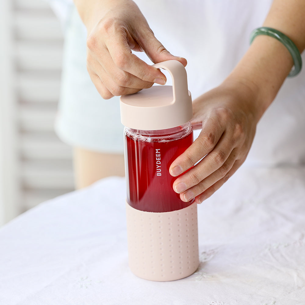 BUYDEEM Botol Kaca Mudah Alih 400ml, Putih 