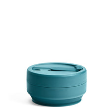 Load image into Gallery viewer, Stojo Collapsible Pocket Cup 12oz Lagoon Collapsed
