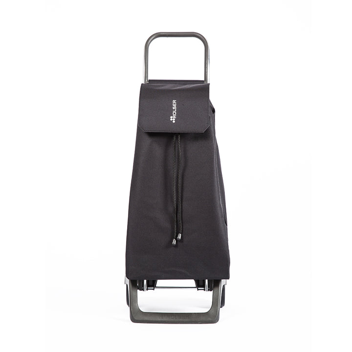 A black Rolser Baby Joy Market & Shopping Trolley with an aluminum frame and a water-resistant polyester bag.