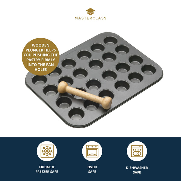 MASTERCLASS Non-stick Mini 24 Lubang Kuali Tart W/Tamper Pastri Kayu (35X27Cm) 
