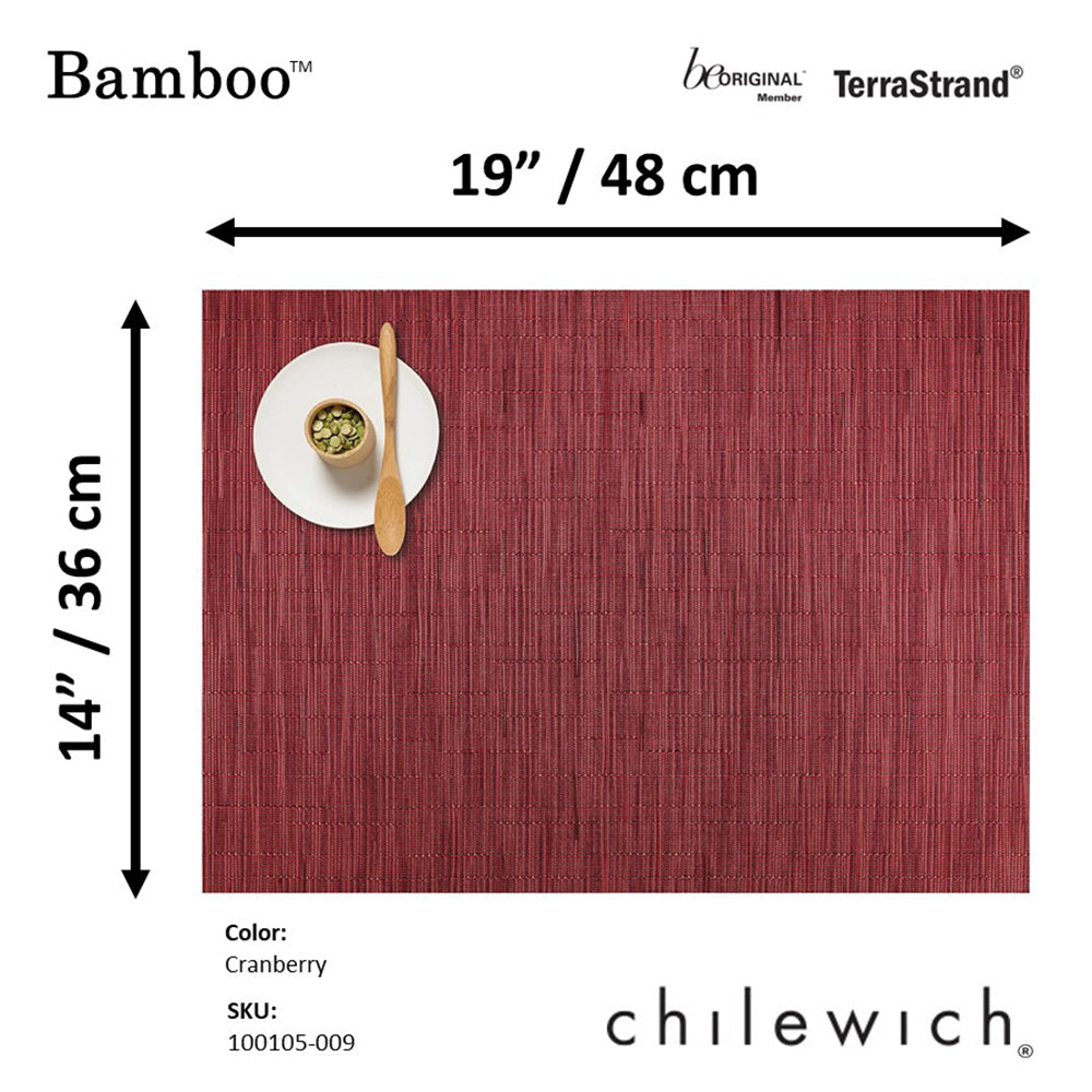 CHILEWICH TerraStrand Microban Anyaman Buluh Alas Meja 36 x 48 cm, Cranberry