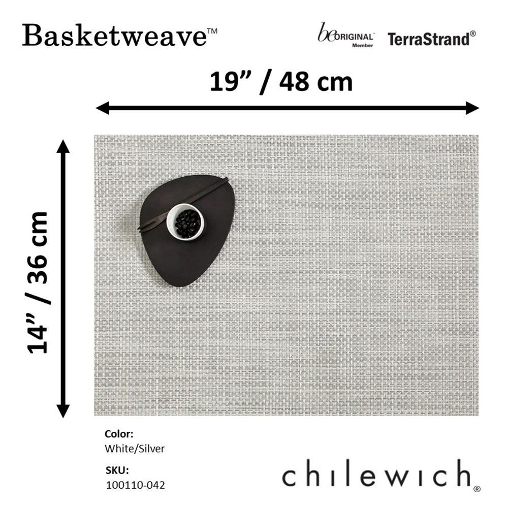 CHILEWICH TerraStrand Microban Basketweave Woven Table Mat 36 x 48 cm, Silver