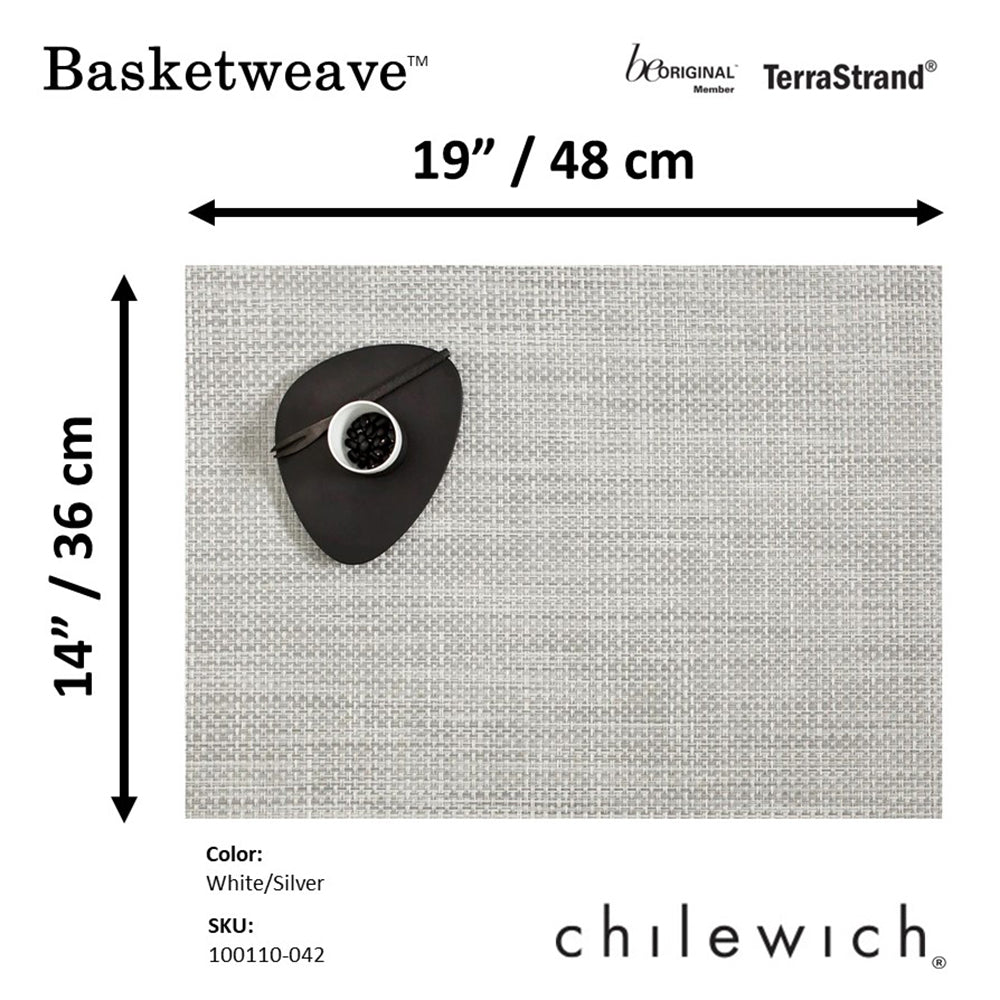 CHILEWICH TerraStrand Microban Anyaman Tikar Meja Anyaman 36 x 48 cm, Perak