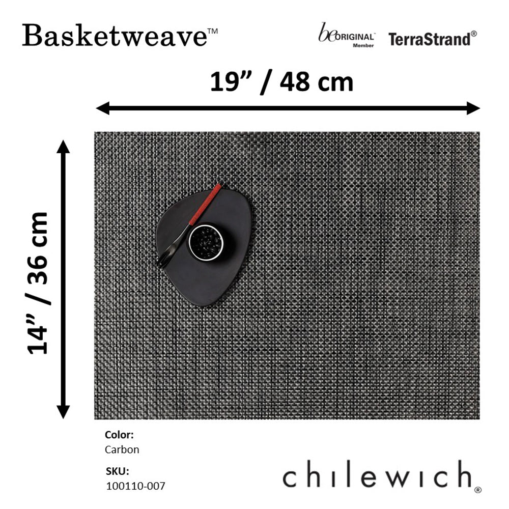 CHILEWICH TerraStrand Microban Anyaman Tikar Meja Anyaman 36 x 48 cm, Karbon