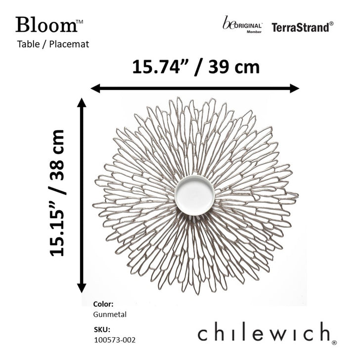 CHILEWICH TerraStrand Microban Bloom Mould Table Mat 38 x 39 cm, Gunmetal