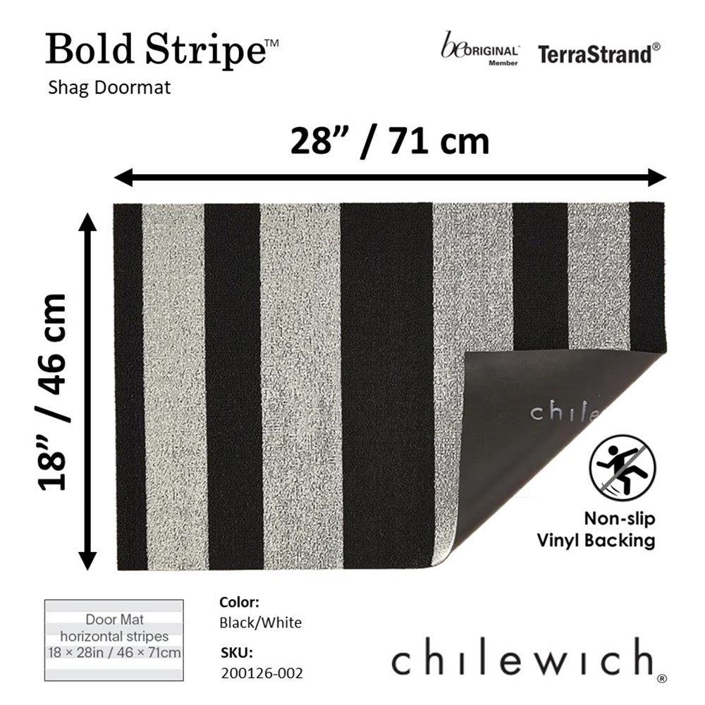 CHILEWICH TerraStrand¬Æ Microban¬Æ Tikar Pintu Jalur Tebal 46 x 71 sm, Hitam/Putih
