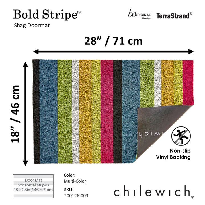 Chilewich TerraStrand¬Æ Microban¬Æ Tikar Pintu Jalur Tebal 46 x 71 sm, Berbilang Warna