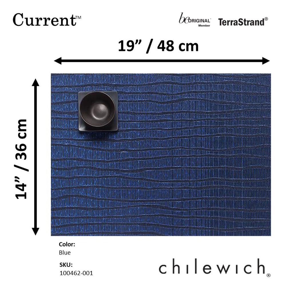 CHILEWICH TerraStrand Microban Current Table Mat 36 x 48 cm, Biru