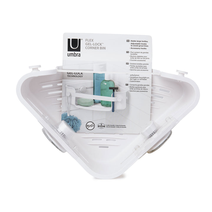 UMBRA Flex Gel-Lock‚Ñ¢ Suction Cup Corner Shower Rack, White