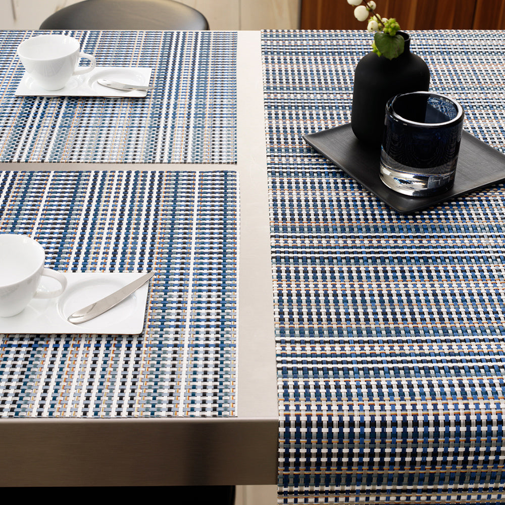 CHILEWICH TerraStrand Microban Grid Tenunan Tikar Meja 36 x 48 cm, Biru