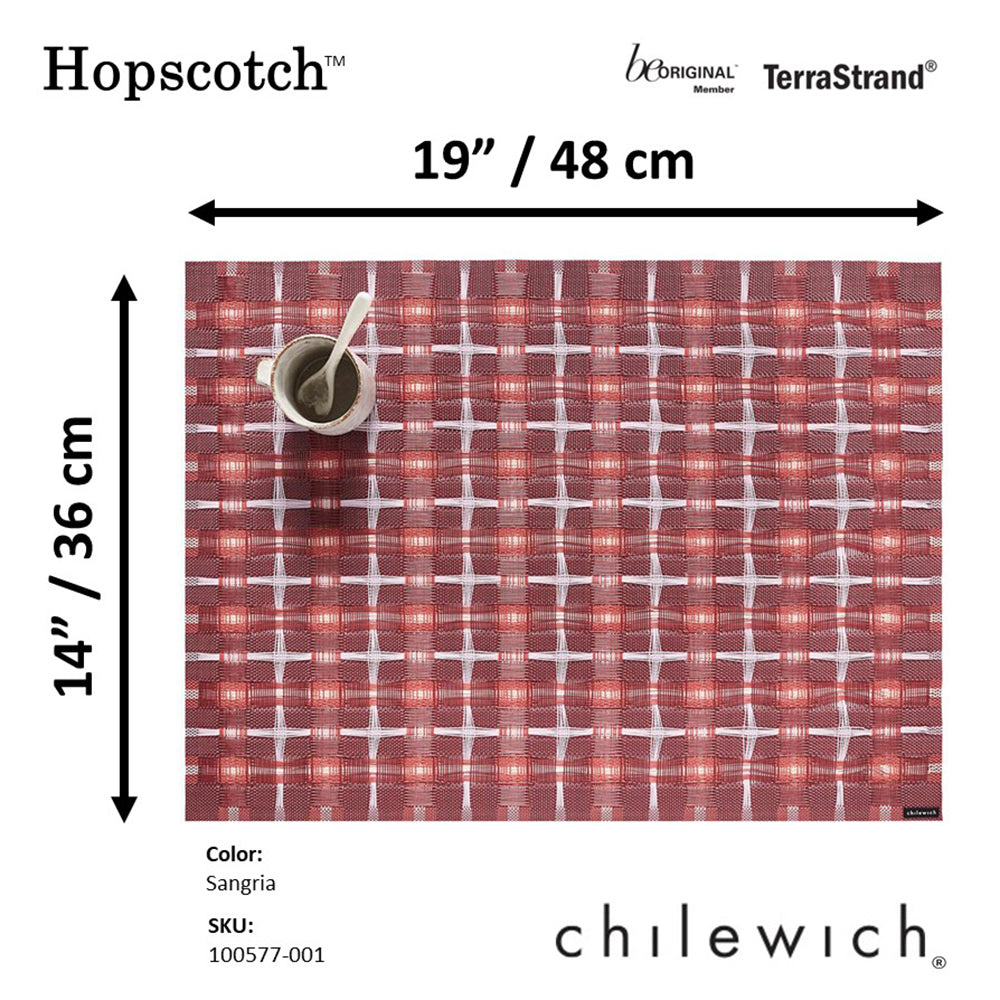 CHILEWICH TerraStrand Microban Hopscotch Woven Table Mat 36 x 48 cm, Sangria
