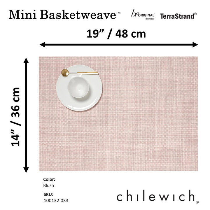 CHILEWICH TerraStrand Microban Mini Basketweave Woven Table Mat 36 x 48 cm, Blush