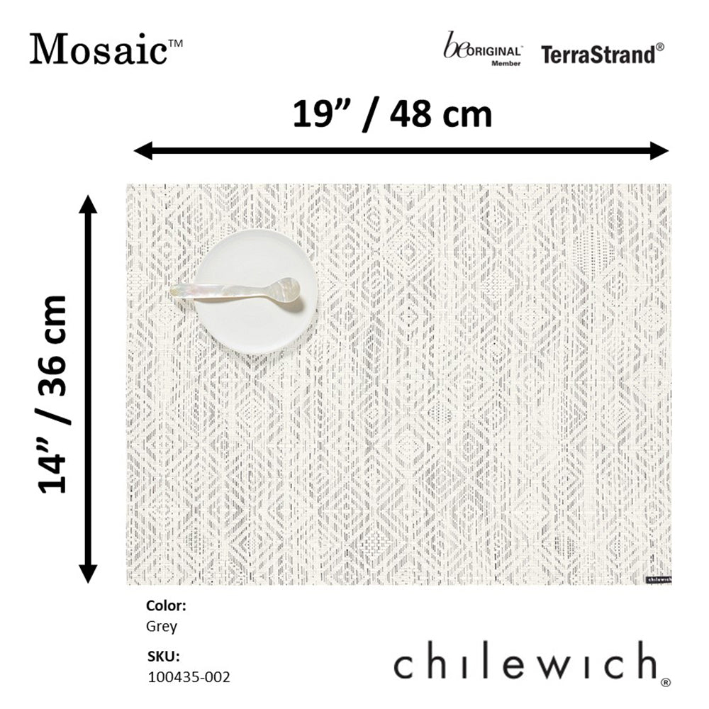 CHILEWICH TerraStrand Microban Anyaman Meja Tikar 36 x 48 cm, Kelabu