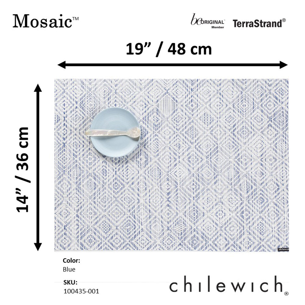 CHILEWICH TerraStrand Microban Tenunan Mozek Alas Meja 36 x 48 cm, Biru