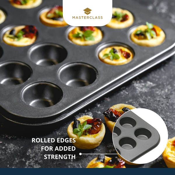 MASTERCLASS Non-stick Mini 24 Lubang Kuali Tart W/Tamper Pastri Kayu (35X27Cm) 