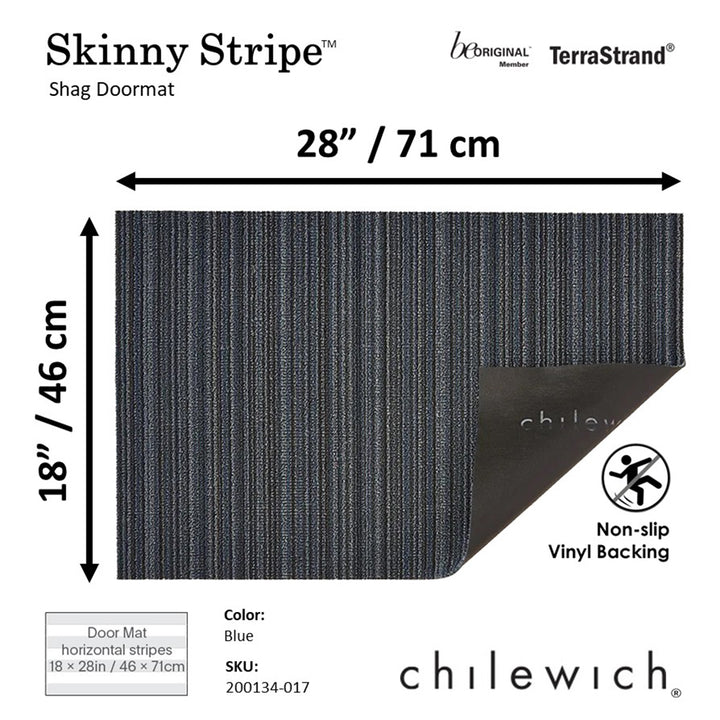 CHILEWICH TerraStrand Microban Skinny Stripe Door Mat 46 x 71 cm, Blue