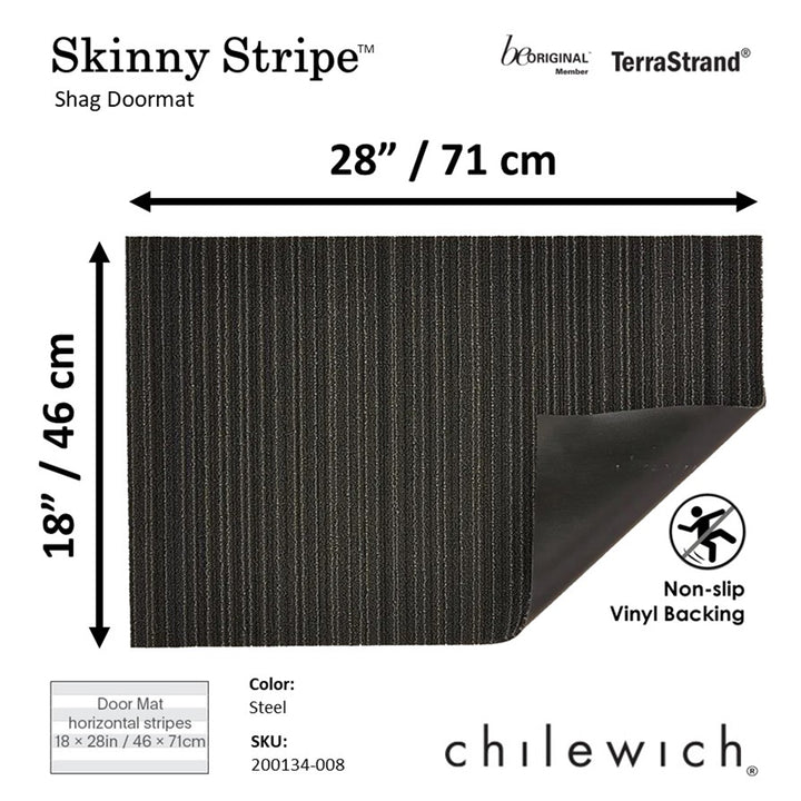 CHILEWICH TerraStrand Microban Skinny Stripe Door Mat 46 x 71 cm, Steel