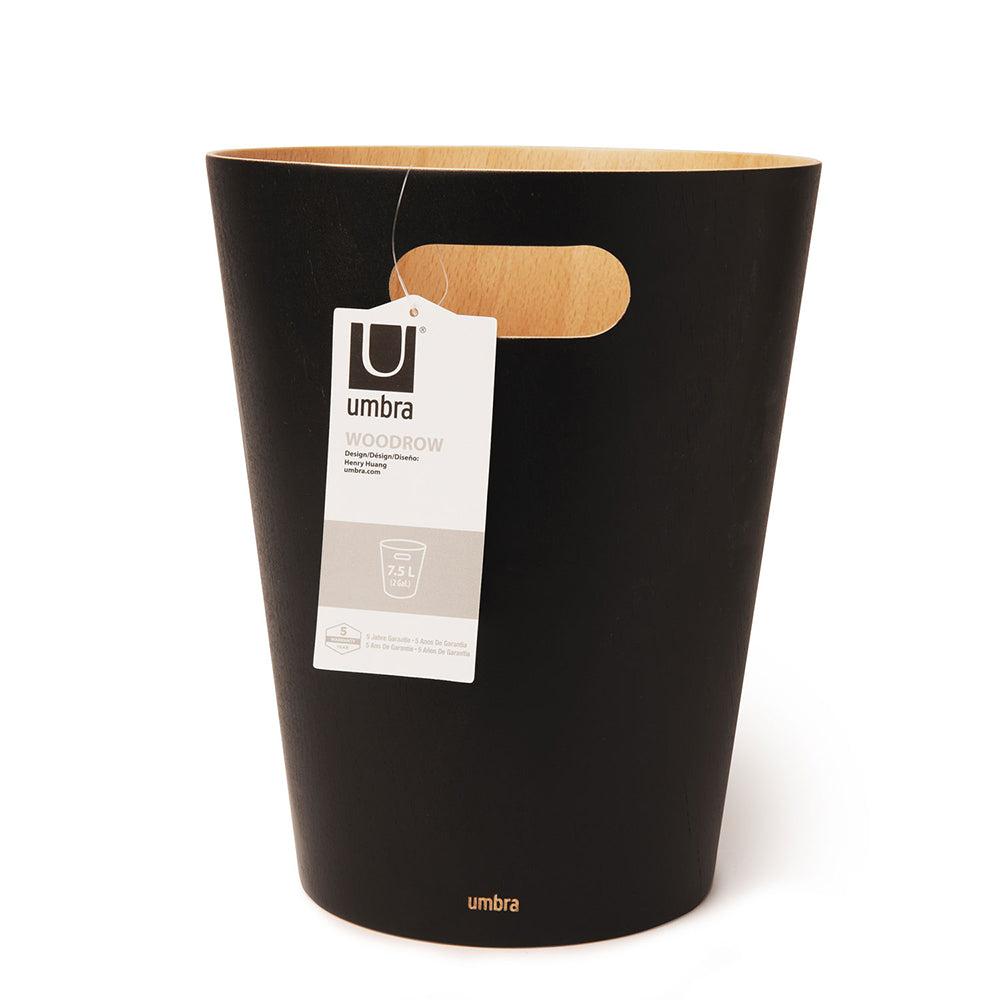UMBRA Woodrow Trash Can 7.5L, Black/Natural
